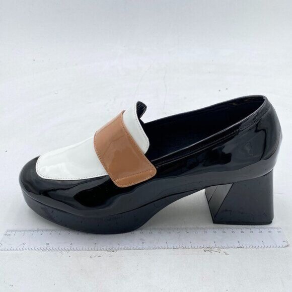 FOWT Black and White Platform Low Chunky Heel Pumps Round Toe Two Tone Shoes - Picture 2 of 8
